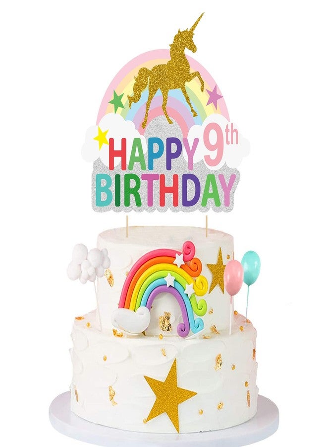 Zyozique Unicorn 9th Birthday Cake Topper, Unicorn Nine Cake Topper, Magic Unicorn Cake Decor, Unicorn Baby Girl Ninth Birthday Party Decoration - (Pack of 1) - Image 1
